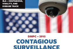 Security camera with title that says contagious surveillance